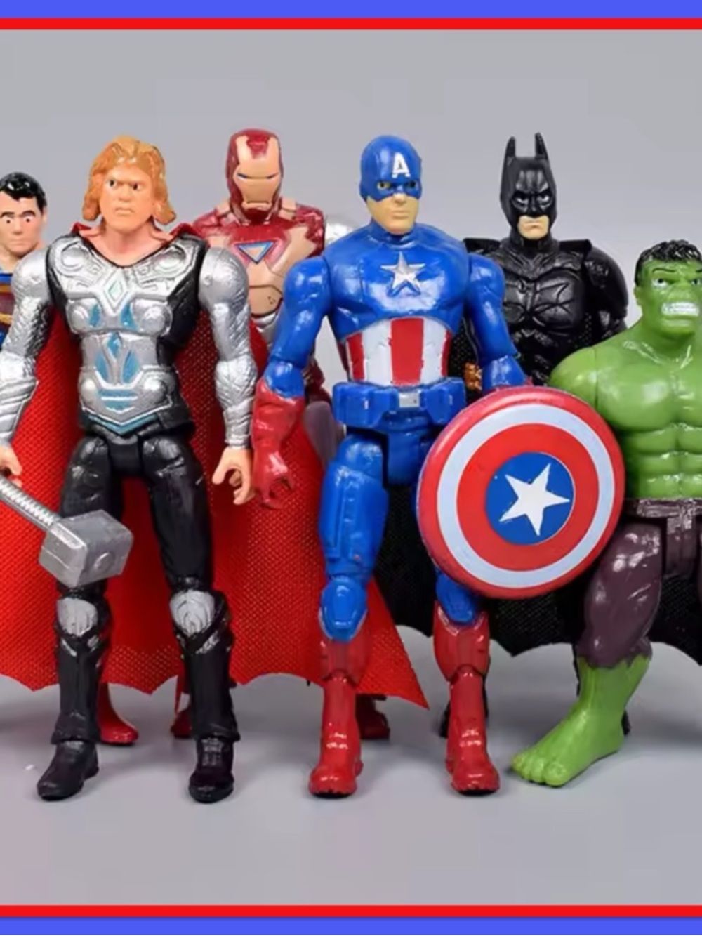 6 Avenger Action Figures - Blue Red Kids Toy